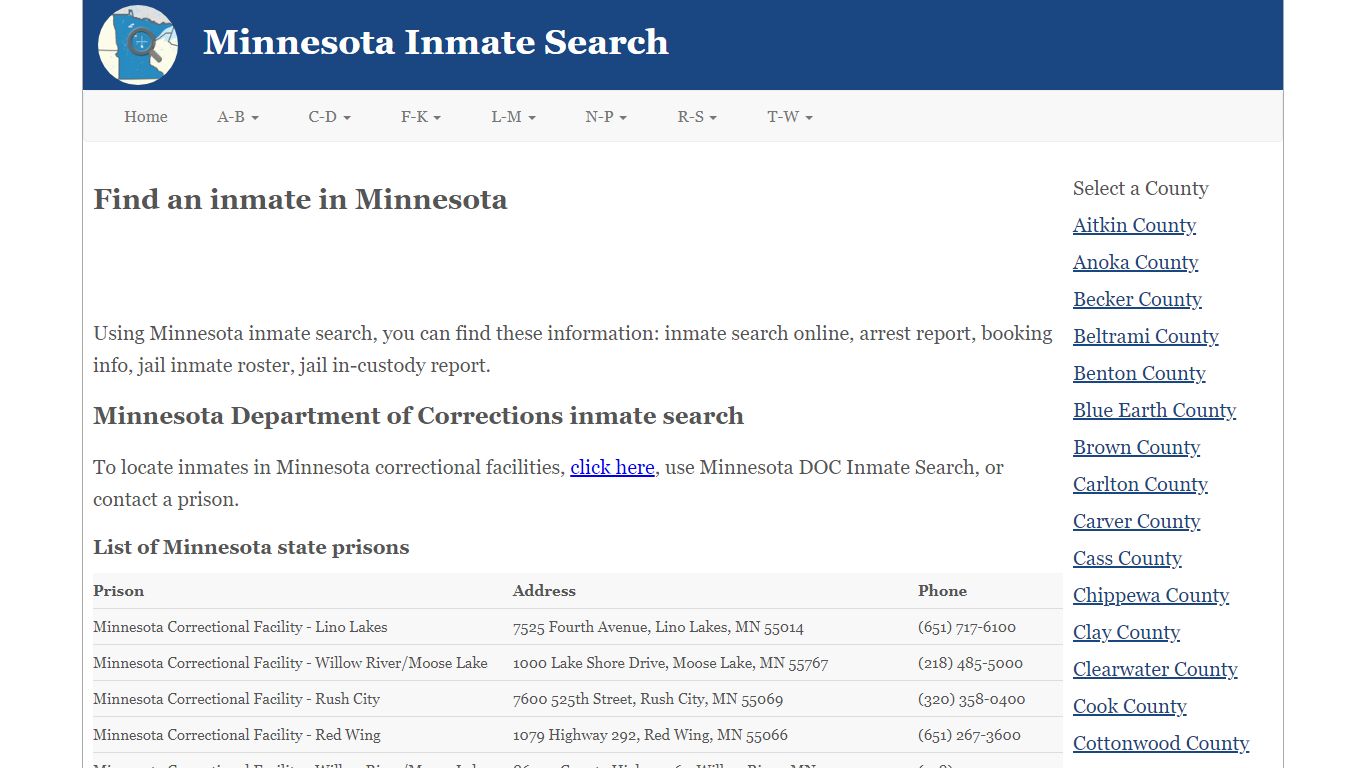 Minnesota Inmate Search